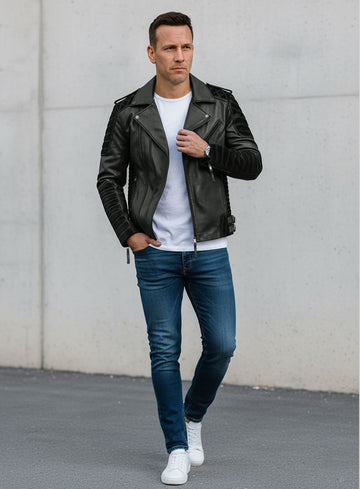 Outlaw Burnt Charcoal Leather Jacket - StudioSuits