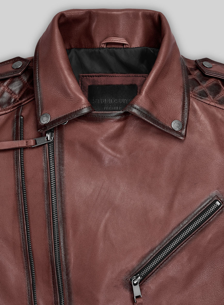 Outlaw Burnt Maroon Leather Jacket - StudioSuits