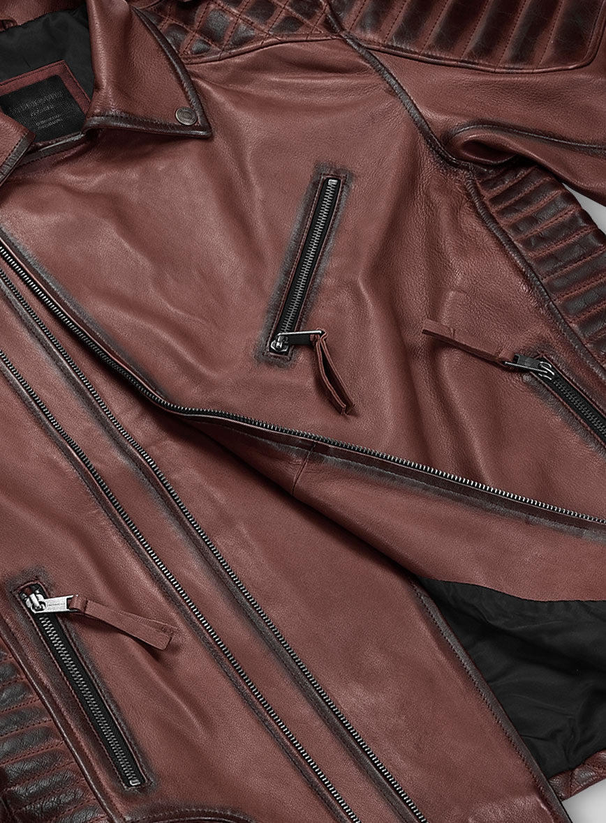 Outlaw Burnt Maroon Leather Jacket - StudioSuits