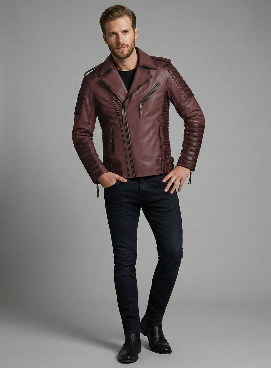 Outlaw Burnt Maroon Leather Jacket - StudioSuits