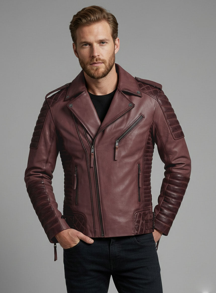 Outlaw Burnt Maroon Leather Jacket - StudioSuits