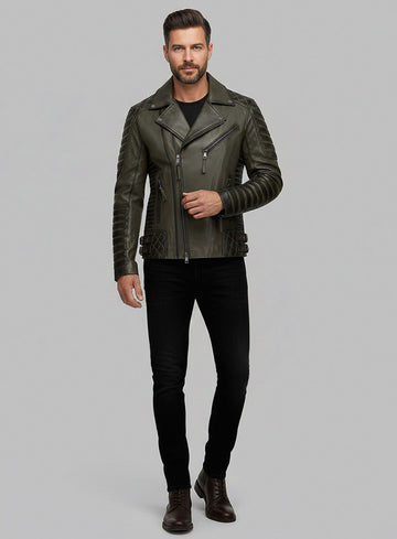 Outlaw Burnt Olive Leather Jacket - StudioSuits