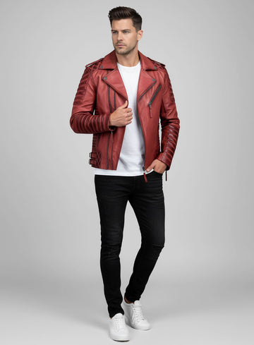 Outlaw Burnt Red Leather Jacket - StudioSuits