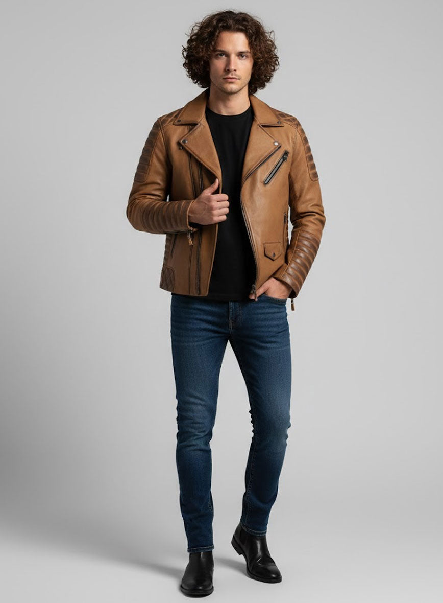 Outlaw Burnt Tan Leather Jacket - StudioSuits