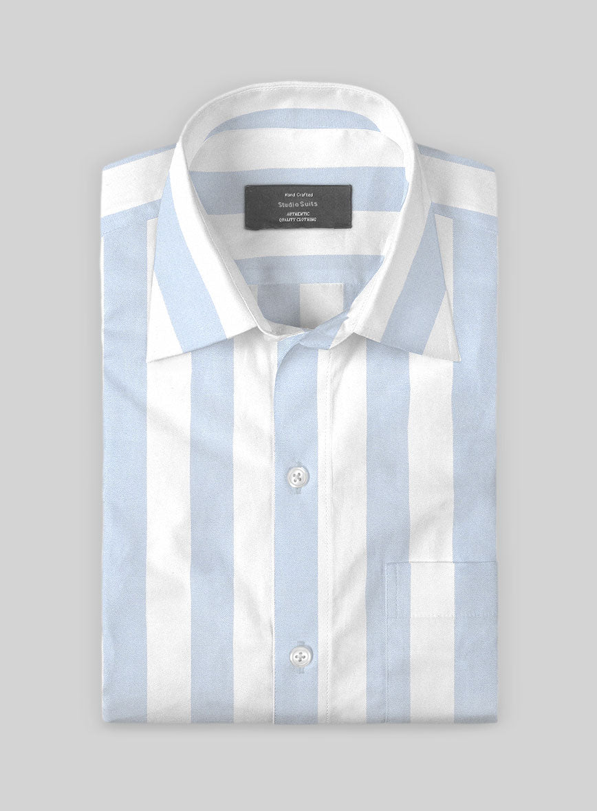 Oxford Blue Wide Stripe Cotton Shirt - StudioSuits