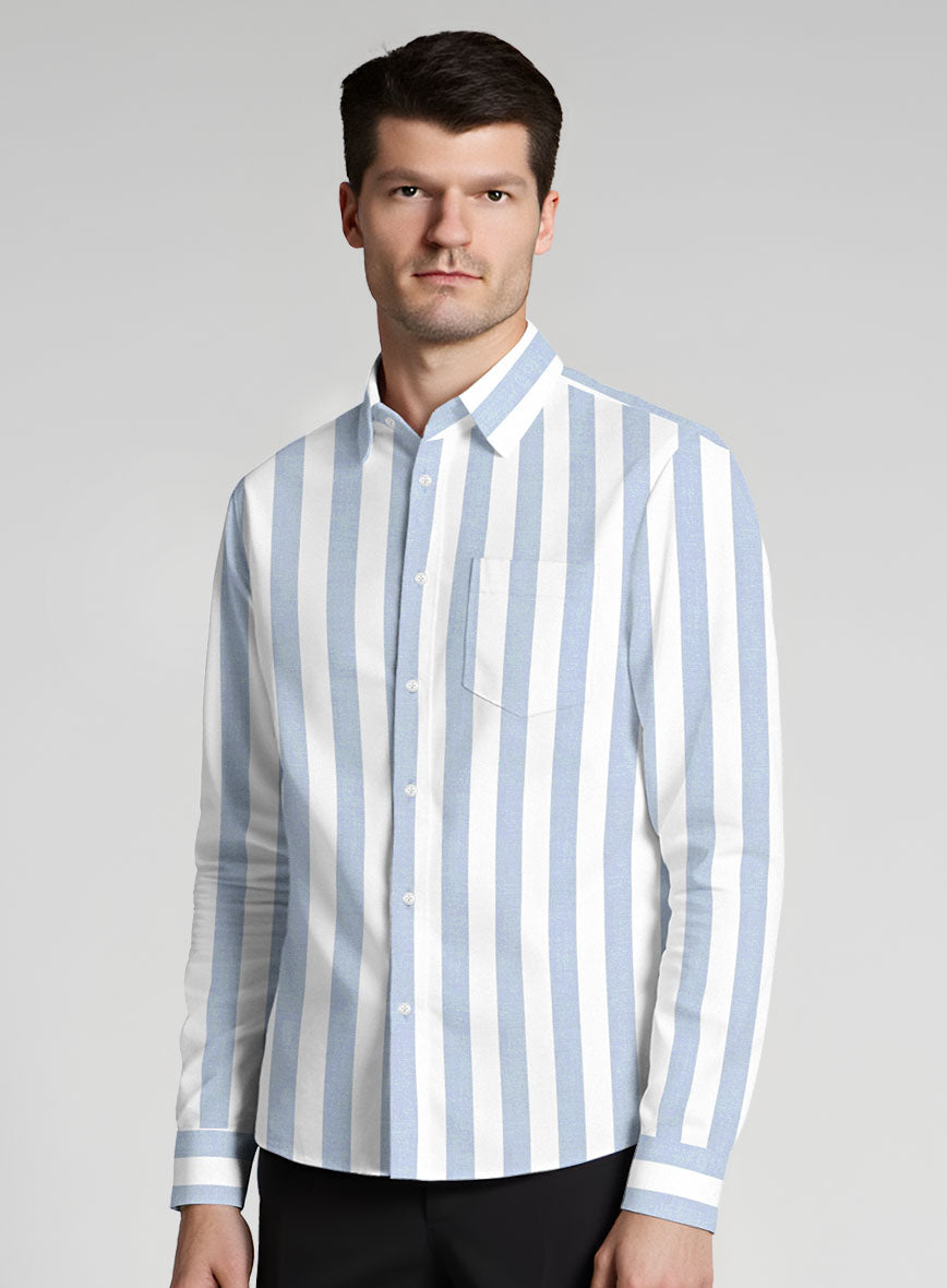 Oxford Blue Wide Stripe Cotton Shirt - StudioSuits