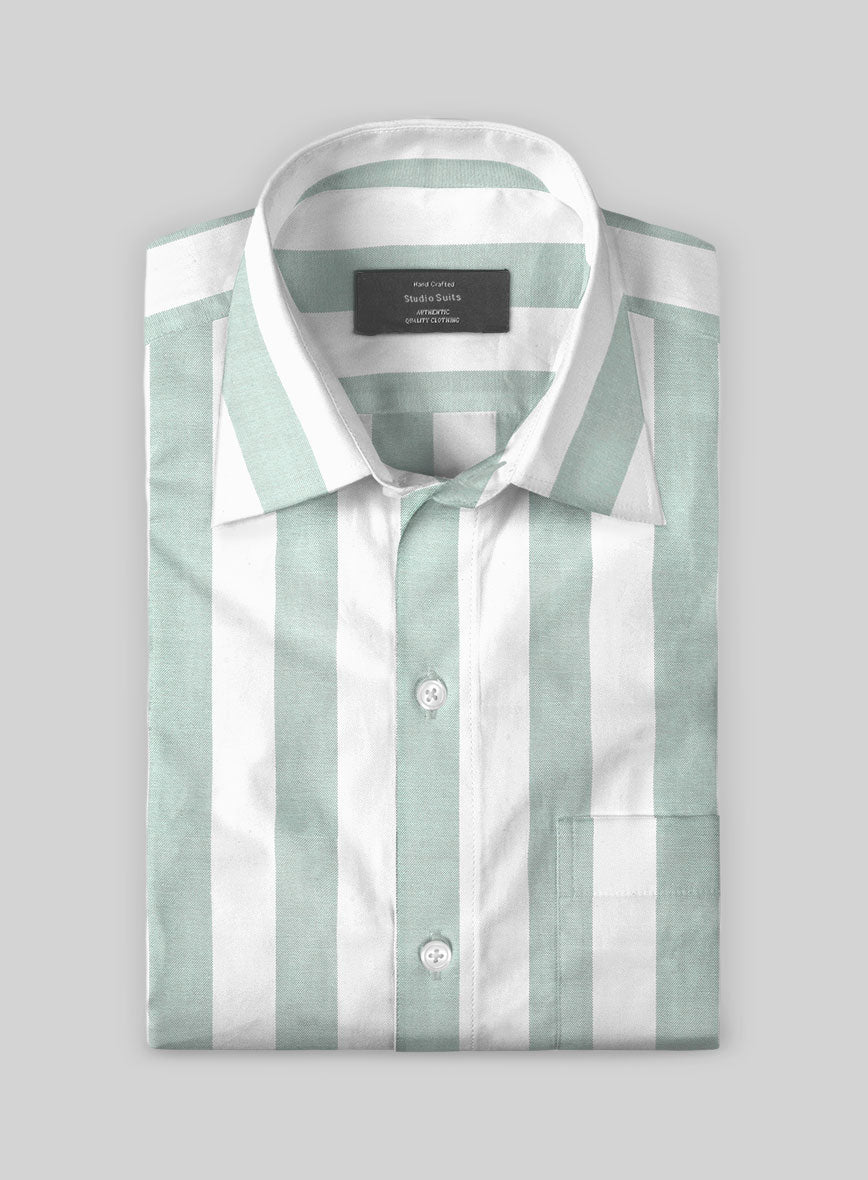 Oxford Green Wide Stripe Cotton Shirt - StudioSuits