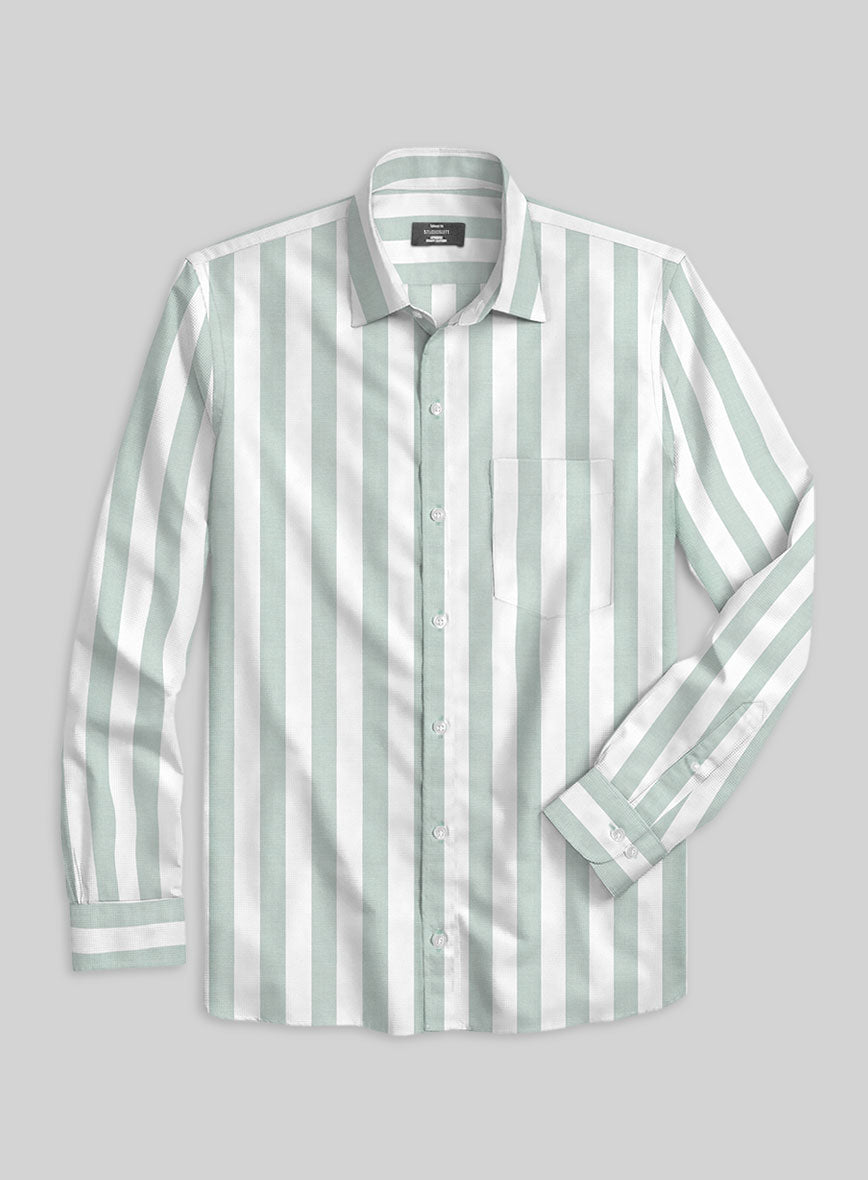 Oxford Green Wide Stripe Cotton Shirt - StudioSuits