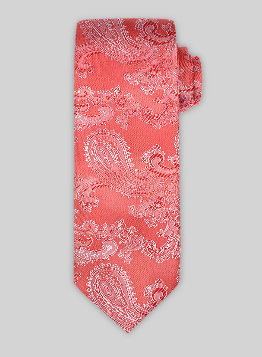 Paisley Coral Pink Satin Tie - StudioSuits