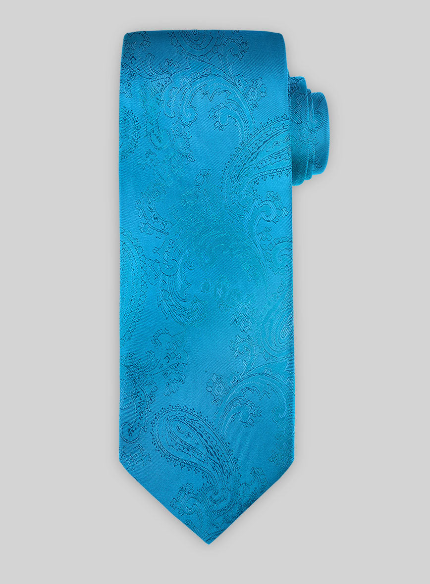 Paisley Cyan Blue Satin Tie - StudioSuits
