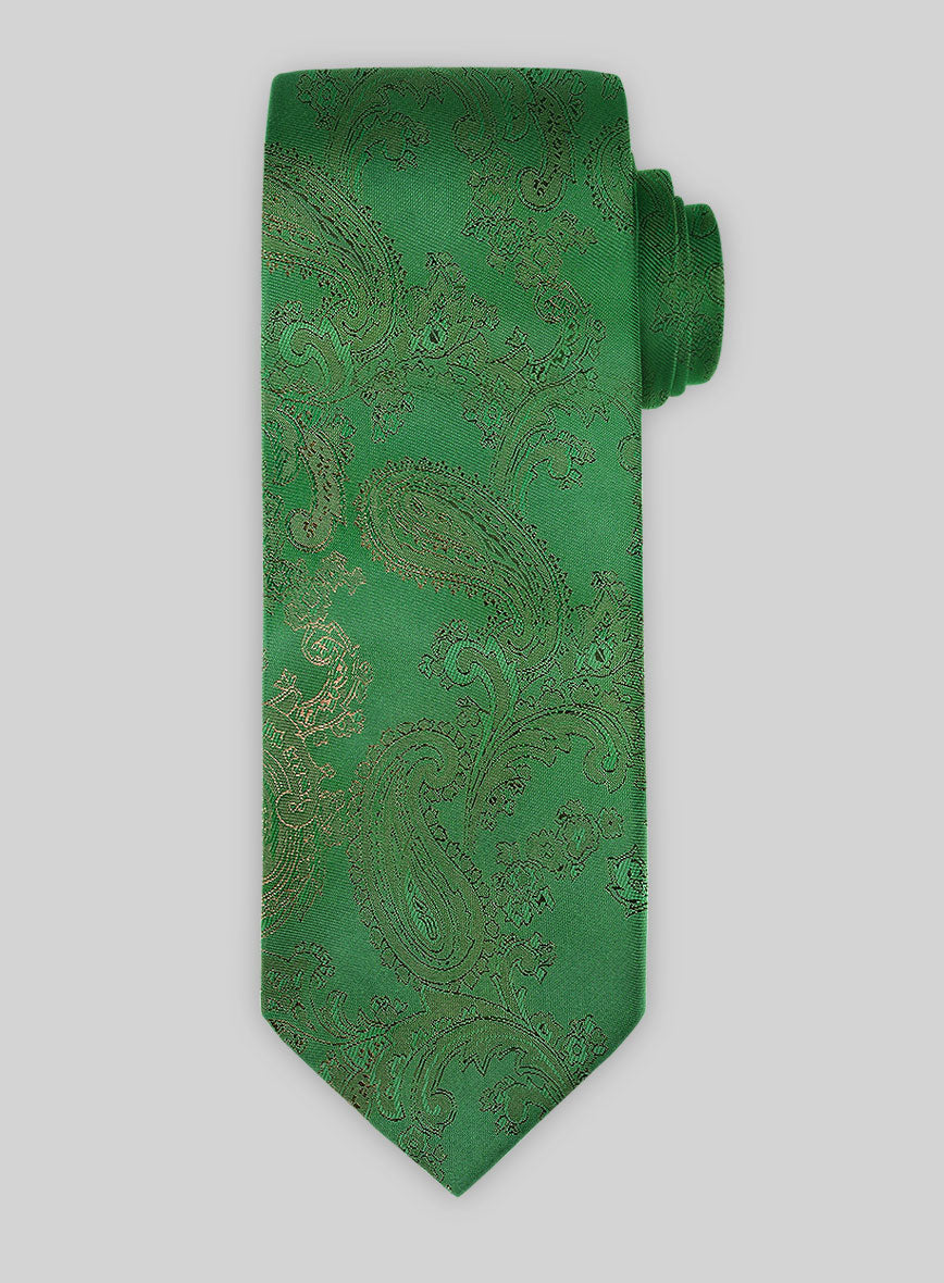 Paisley Green Satin Tie - StudioSuits