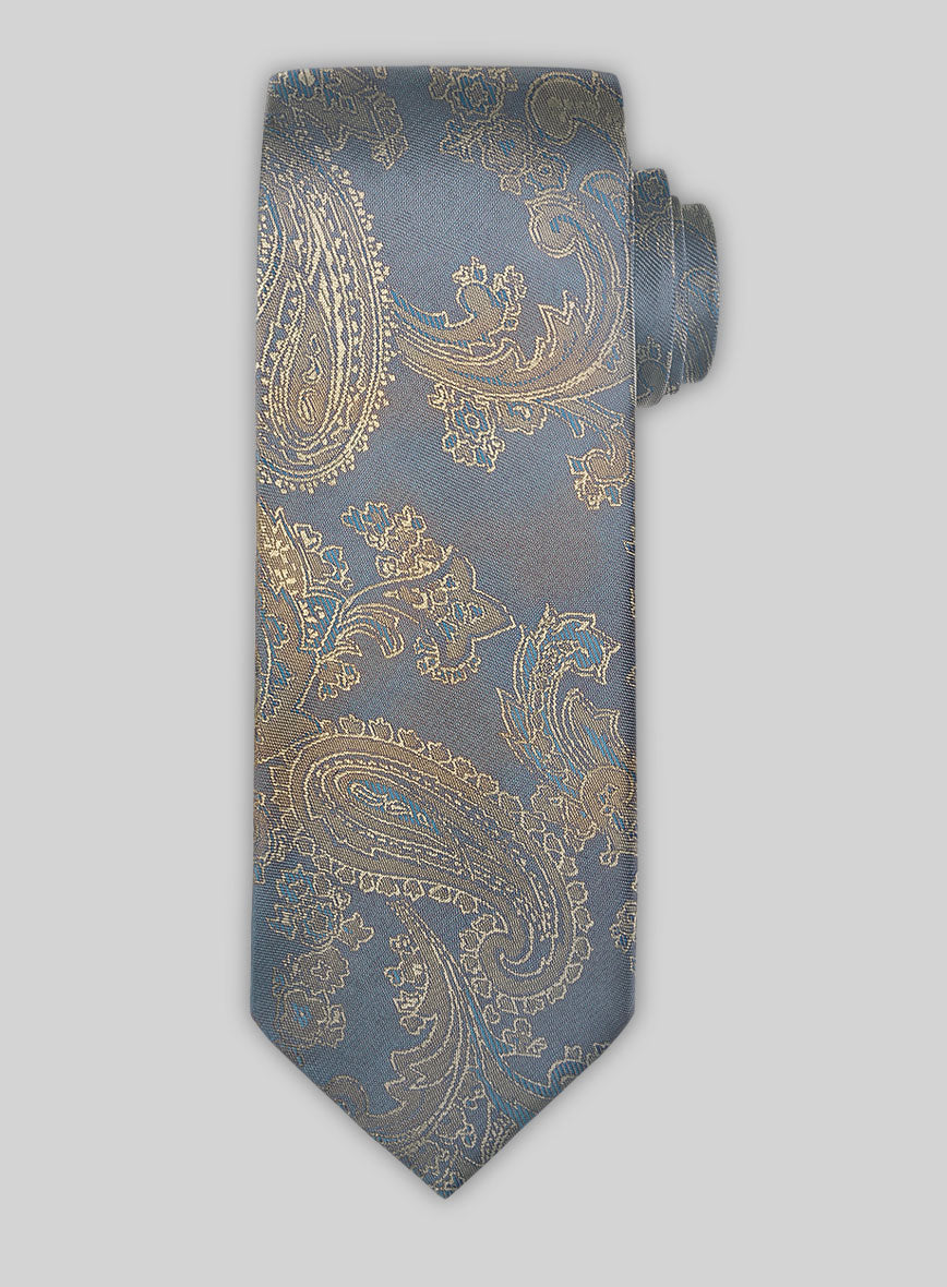 Paisley Pine Blue Satin Tie - StudioSuits