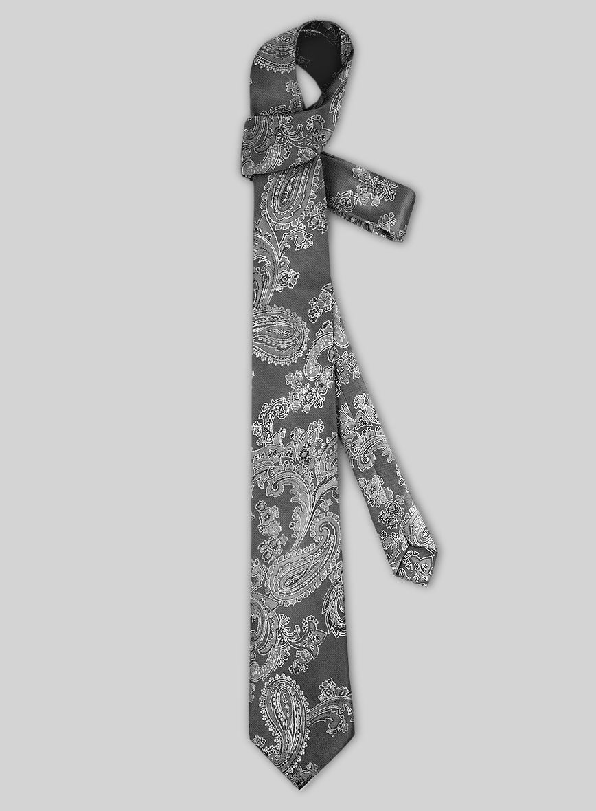 Paisley Silver Satin Tie - StudioSuits
