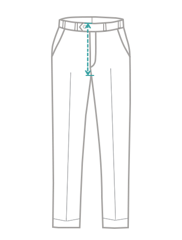 Trouser front rise measurement taken from the crotch seam to the top of the waistband
