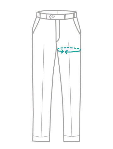 Trouser thigh measurement taken across the leg just below the crotch