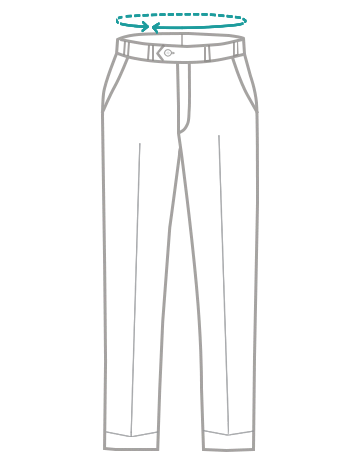 Trouser waist measurement taken across the top of the waistband