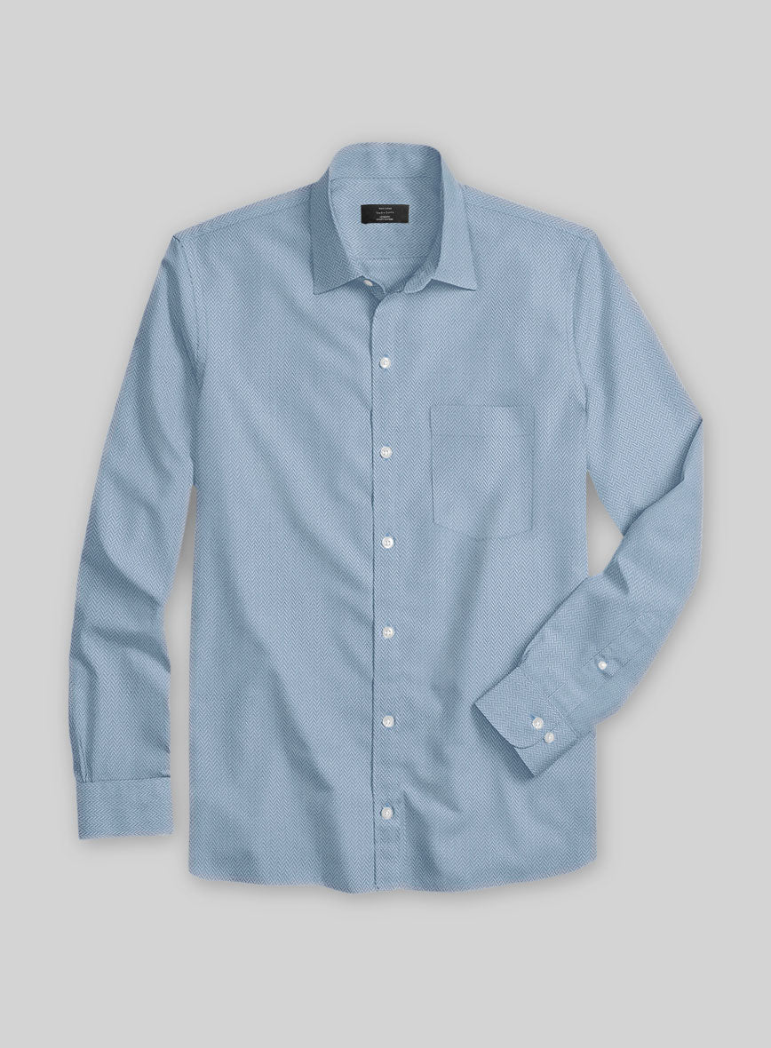 Pastle Mist Blue Herringbone Cotton Shirt - StudioSuits