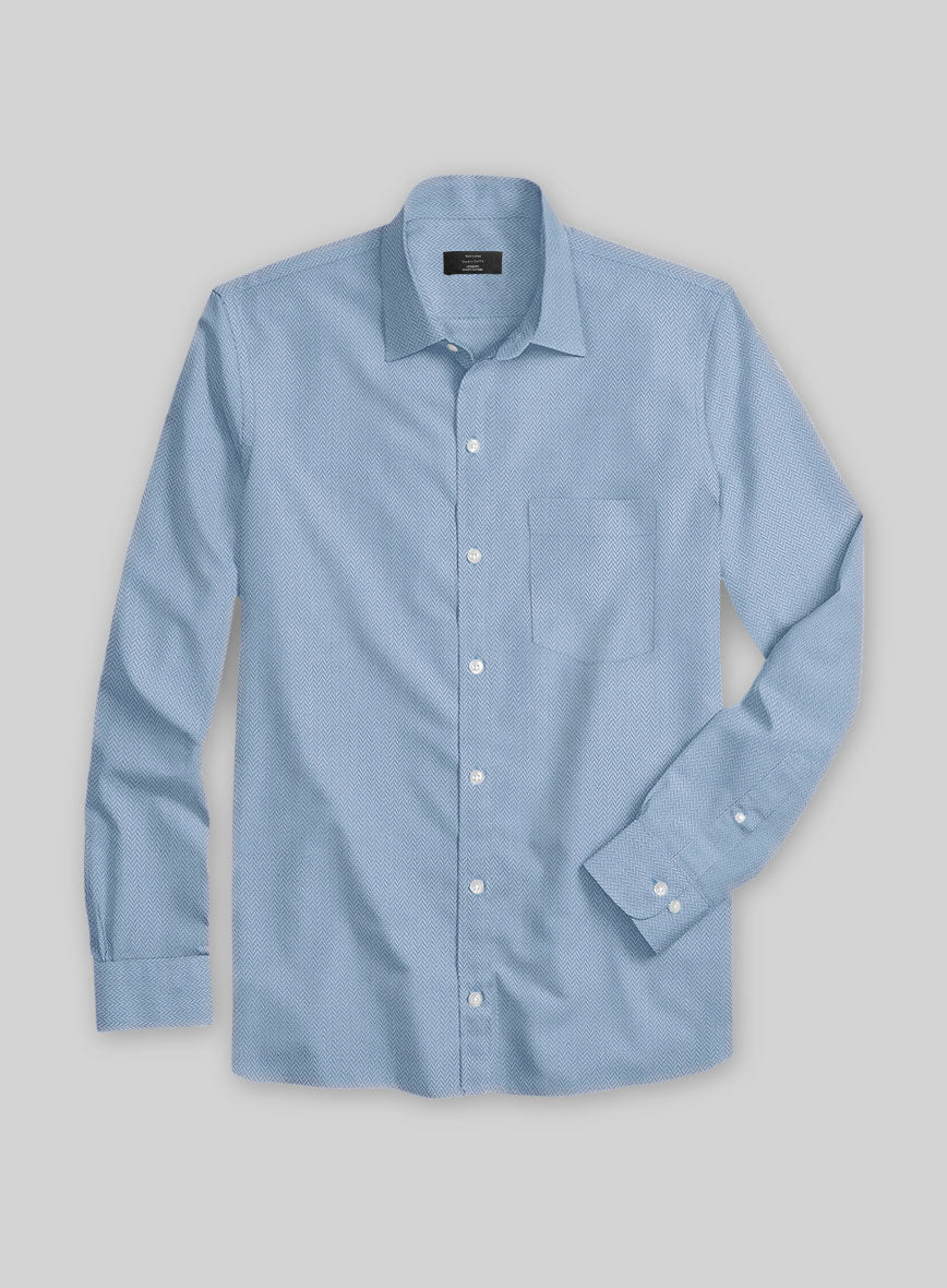 Pastle Mist Blue Herringbone Cotton Shirt - StudioSuits