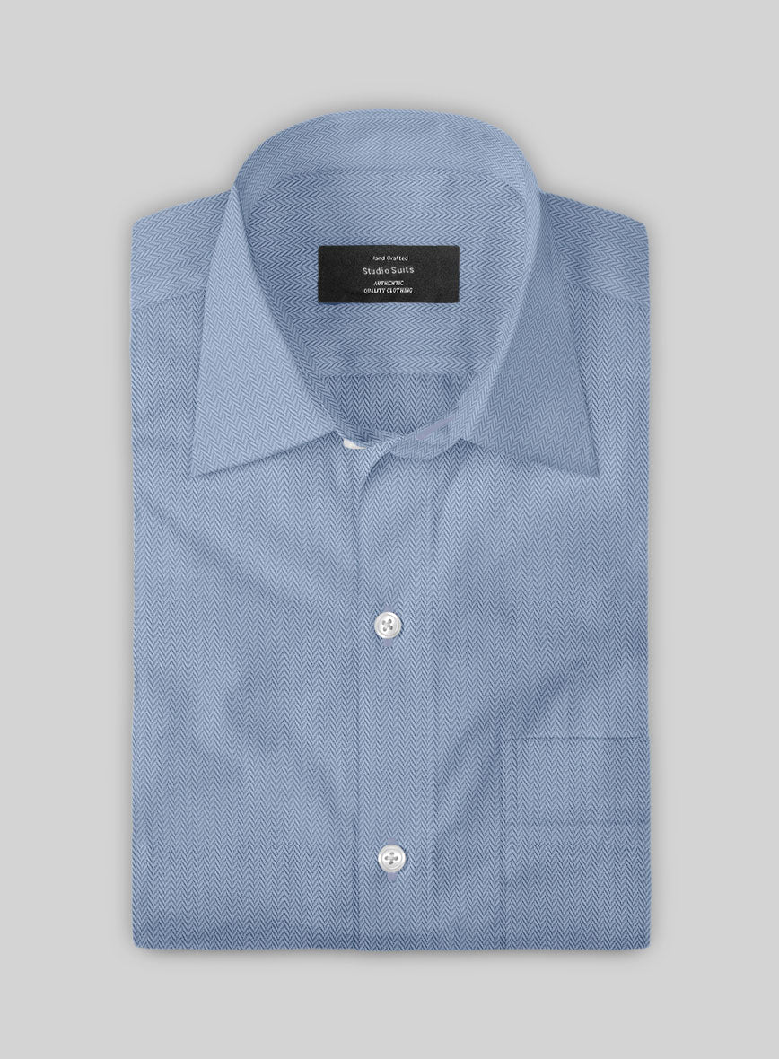 Pastle Mist Blue Herringbone Cotton Shirt - StudioSuits