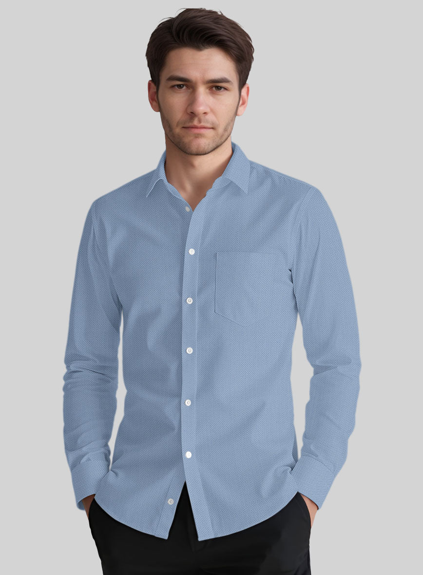 Pastle Mist Blue Herringbone Cotton Shirt - StudioSuits