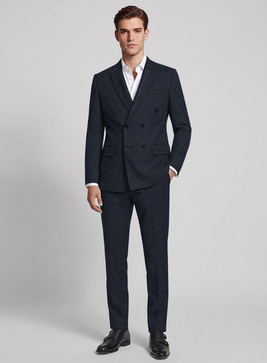 Playman Blue Denim Tweed Double Breasted Suit - StudioSuits