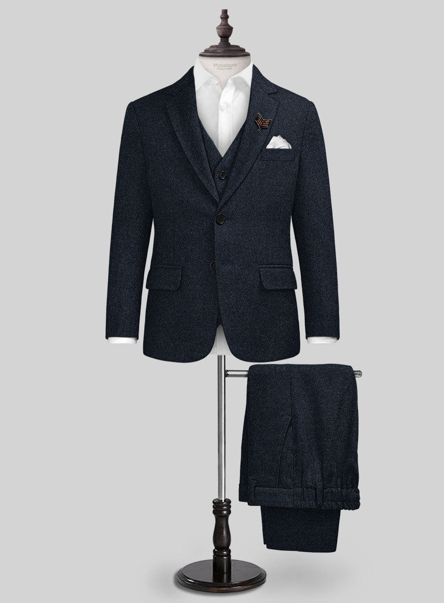 Playman Blue Denim Tweed Boys Suit - StudioSuits