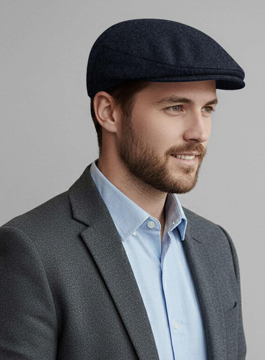 Playman Blue Denim Tweed Flat Cap - StudioSuits
