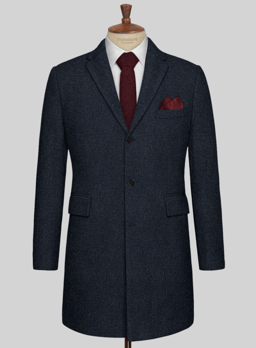 Playman Blue Denim Tweed Overcoat - StudioSuits