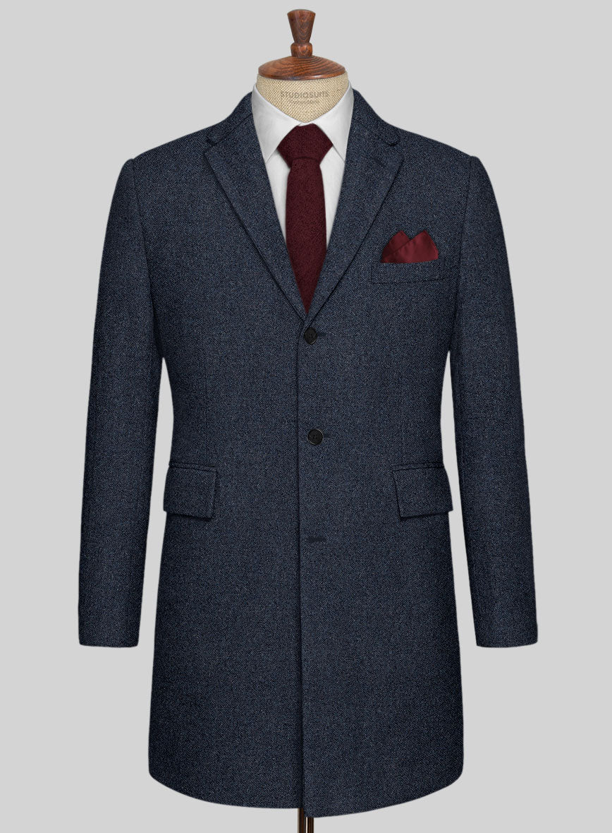 Playman Blue Denim Tweed Overcoat - StudioSuits