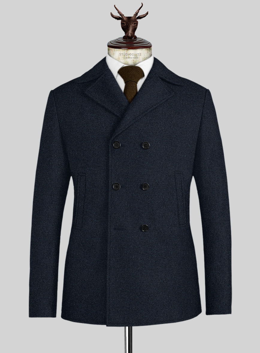 Playman Blue Denim Tweed Pea Coat - StudioSuits
