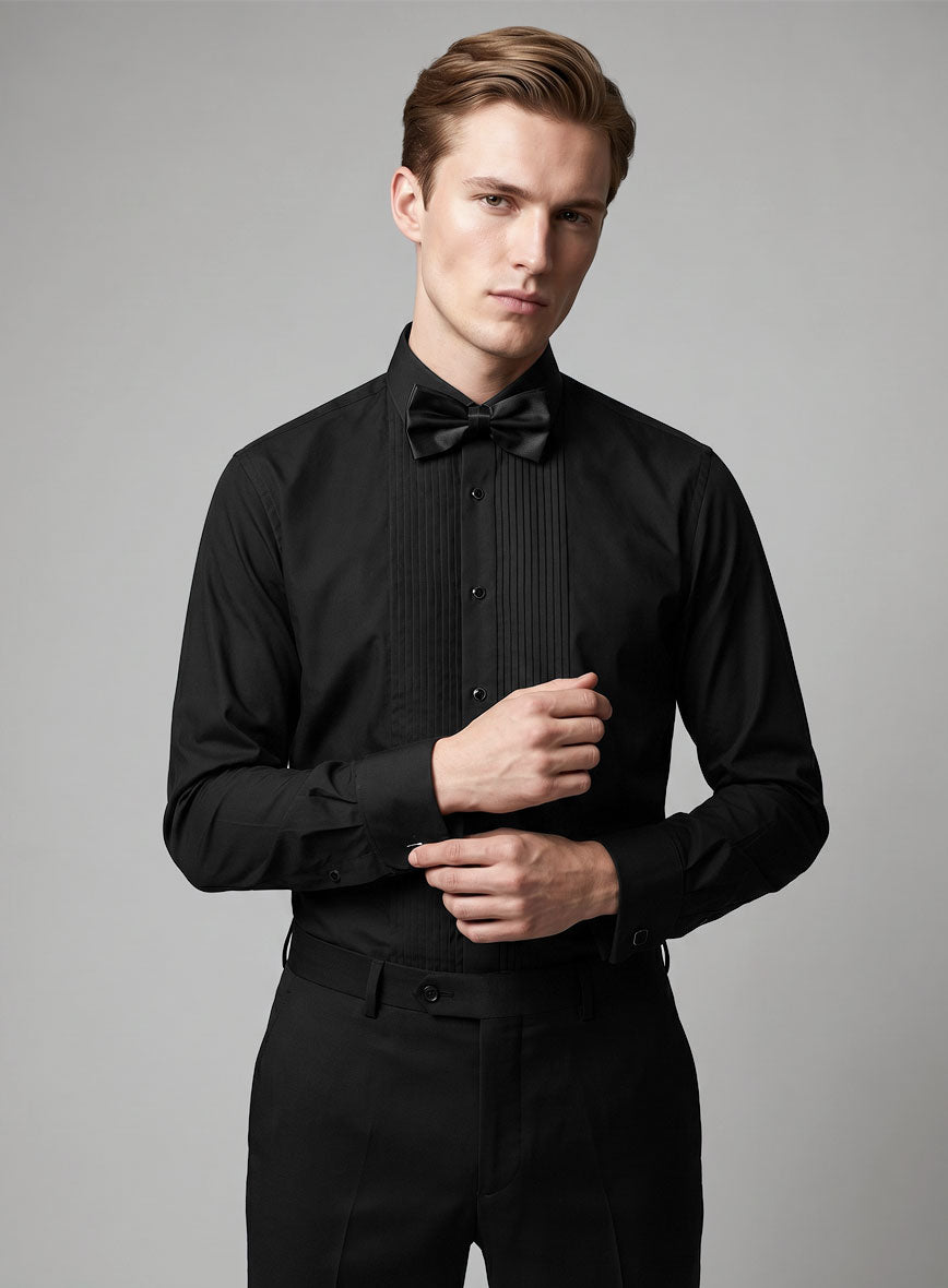 Pleated Black Tuxedo Shirt - StudioSuits