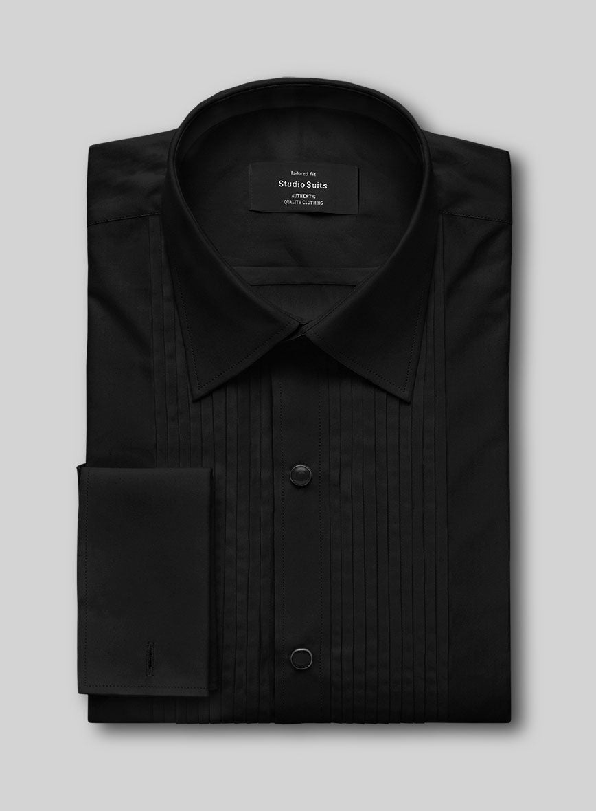Pleated Black Tuxedo Shirt - StudioSuits