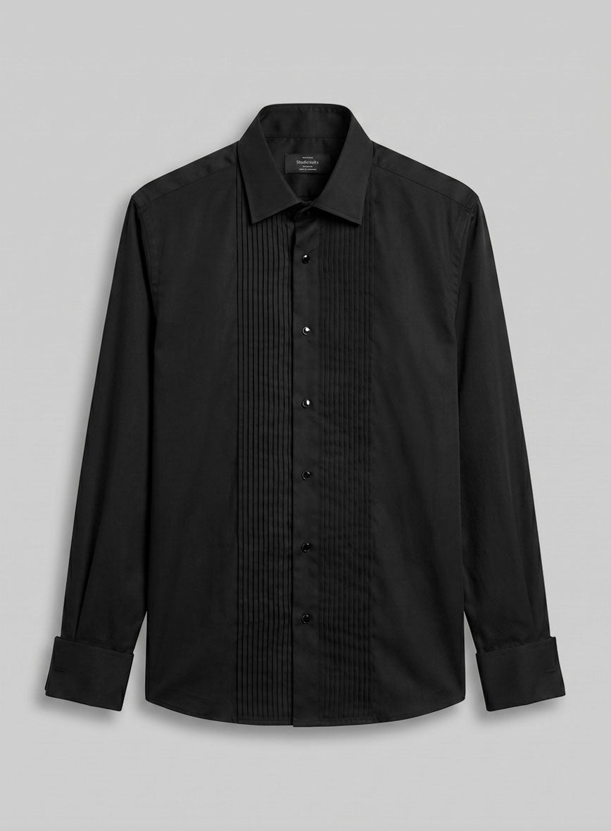 Pleated Black Tuxedo Shirt - StudioSuits