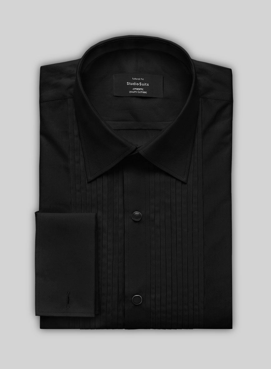 Pleated Black Tuxedo Shirt - StudioSuits