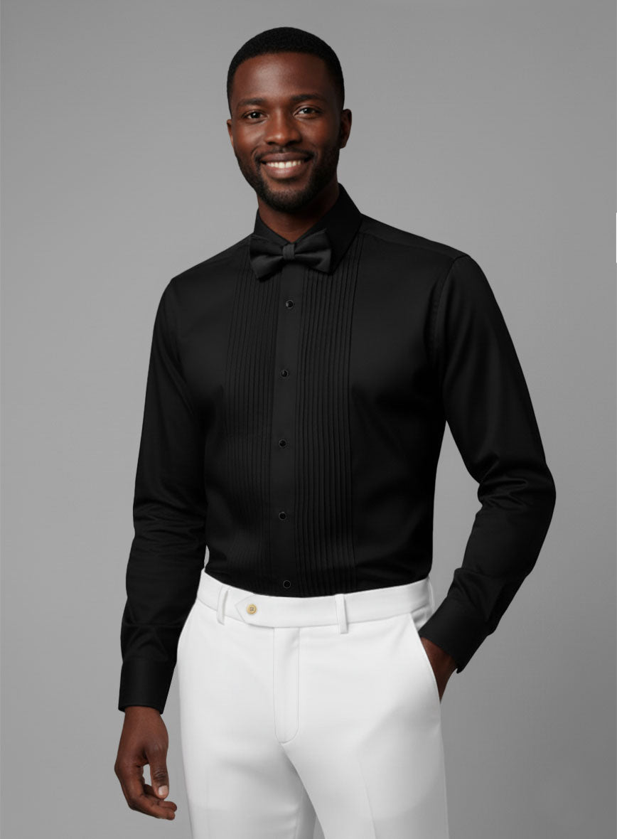 Pleated Black Tuxedo Shirt - StudioSuits