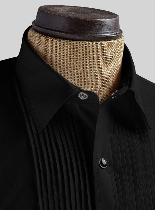 Pleated Black Tuxedo Shirt - StudioSuits