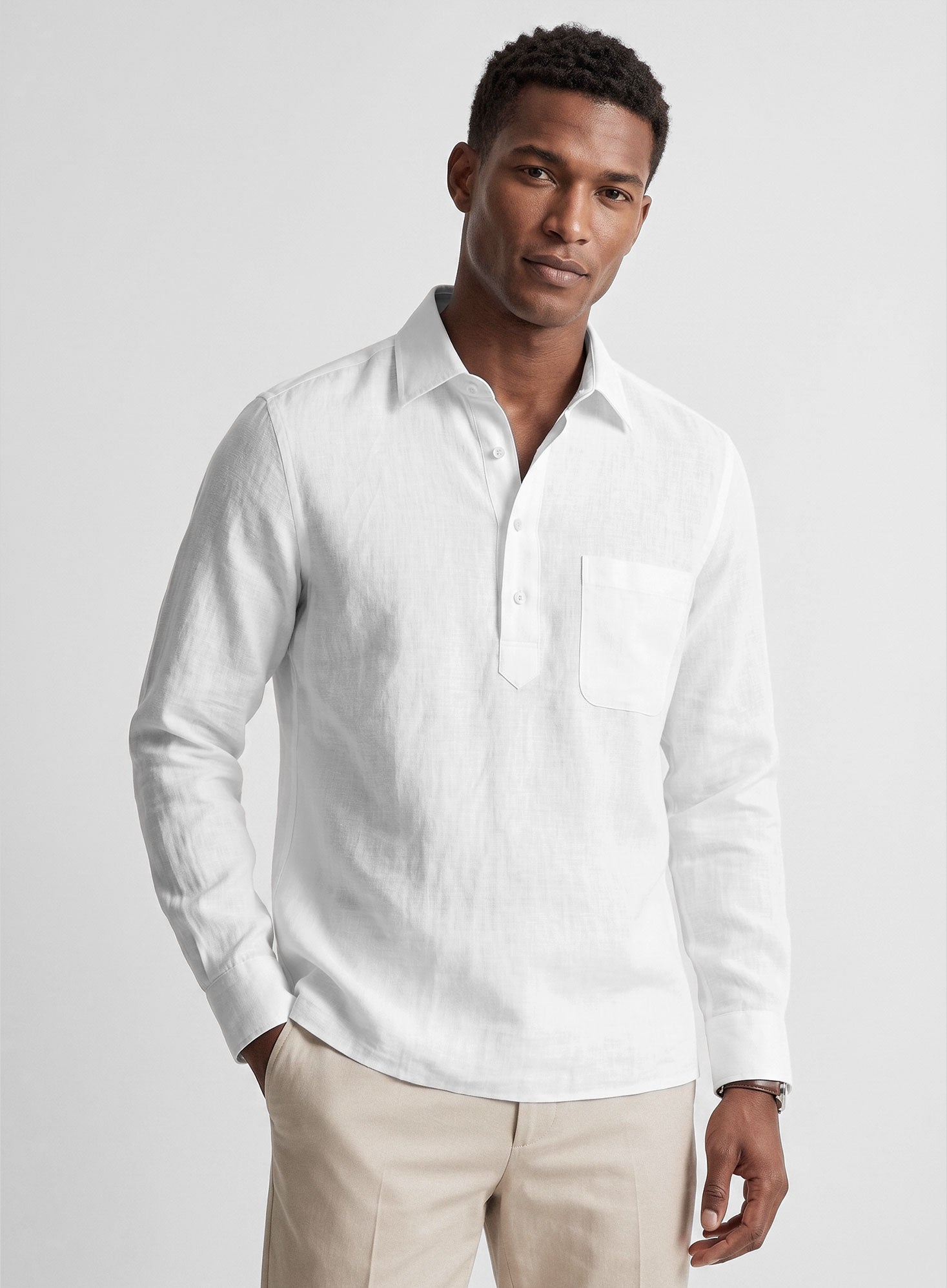 Polo White Linen Shirt - StudioSuits