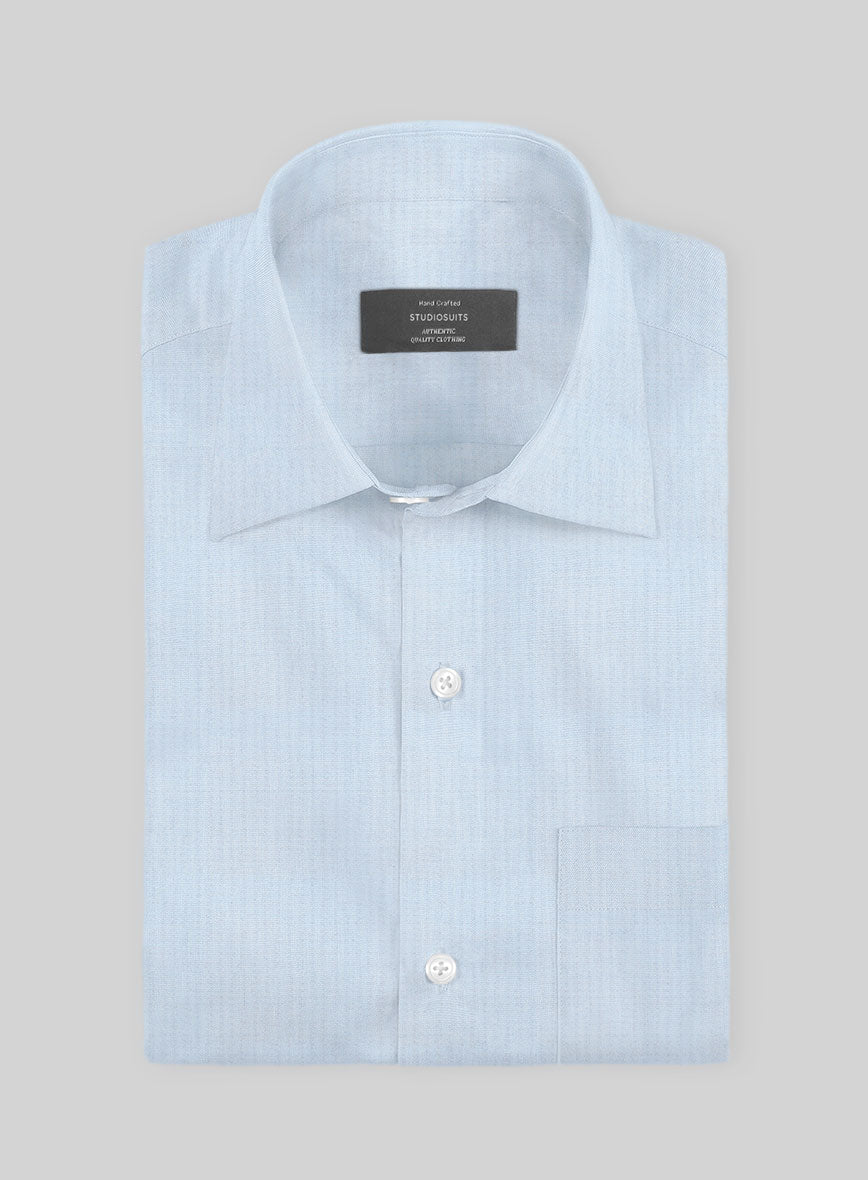 Powder Blue Herringbone Cotton Shirt - StudioSuits