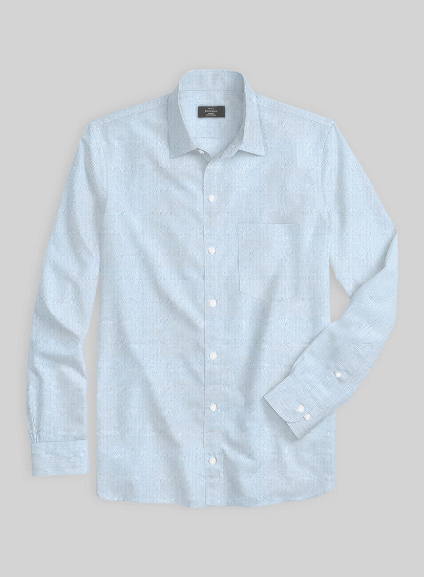 Powder Blue Herringbone Cotton Shirt - StudioSuits