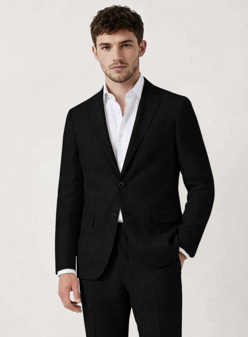 Italian Prato Black Linen Jacket - StudioSuits