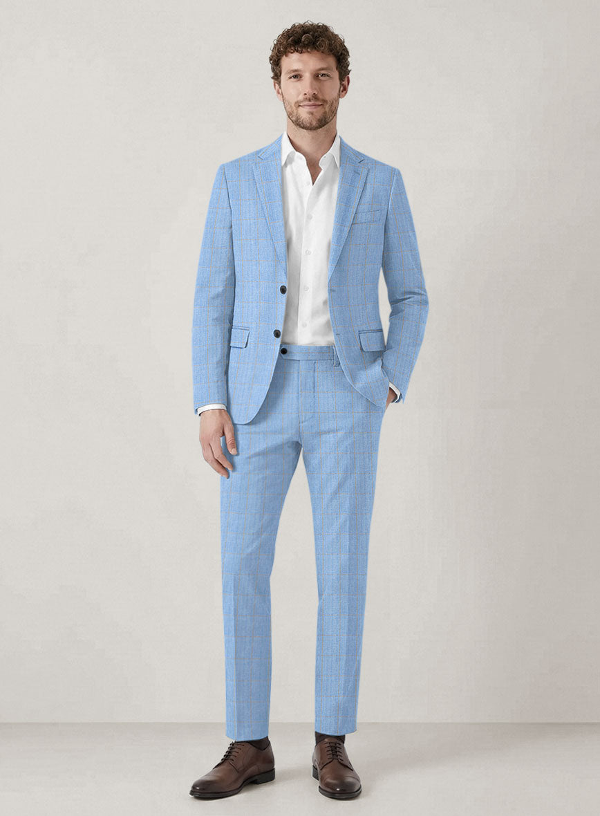 Italian Prato Blue Windowpane Linen Suit - StudioSuits