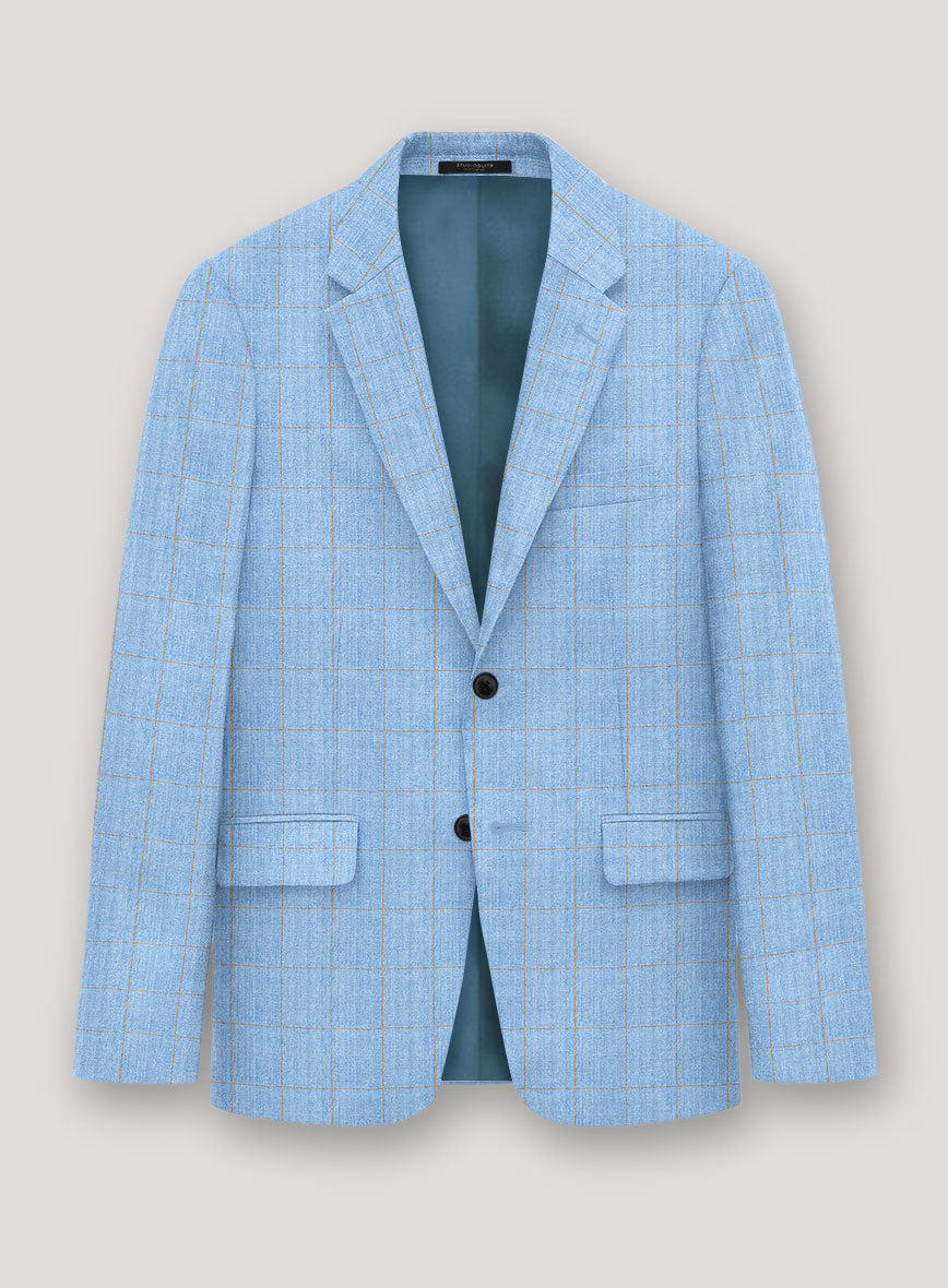 Italian Prato Blue Windowpane Linen Jacket - StudioSuits