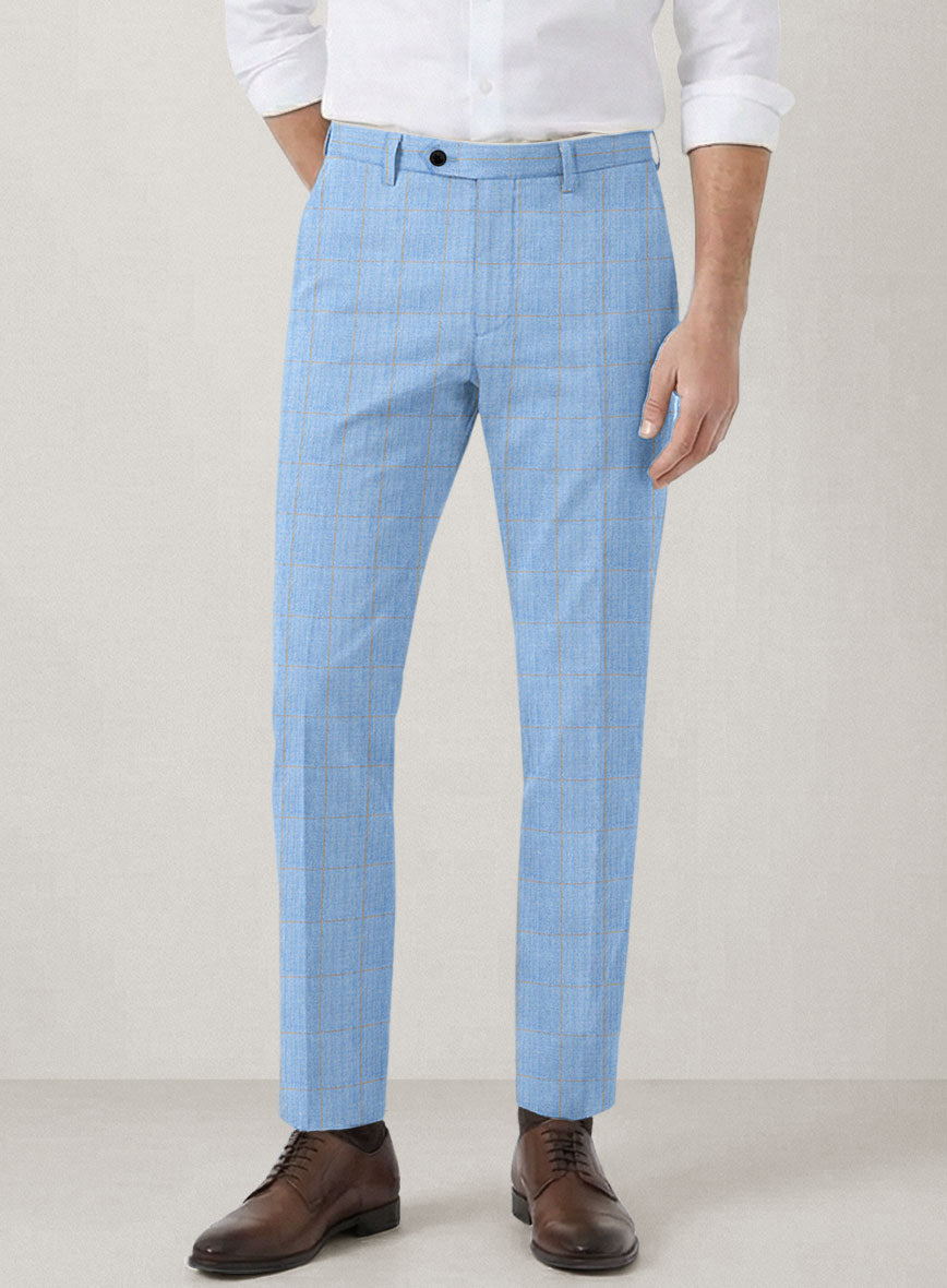 Italian Prato Blue Windowpane Linen Pants - StudioSuits