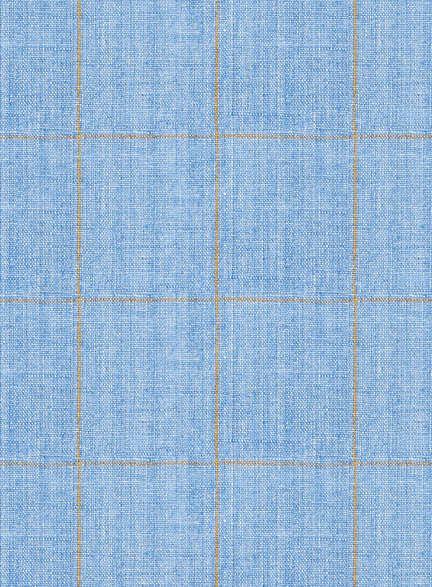 Italian Prato Blue Windowpane Linen Pants - StudioSuits