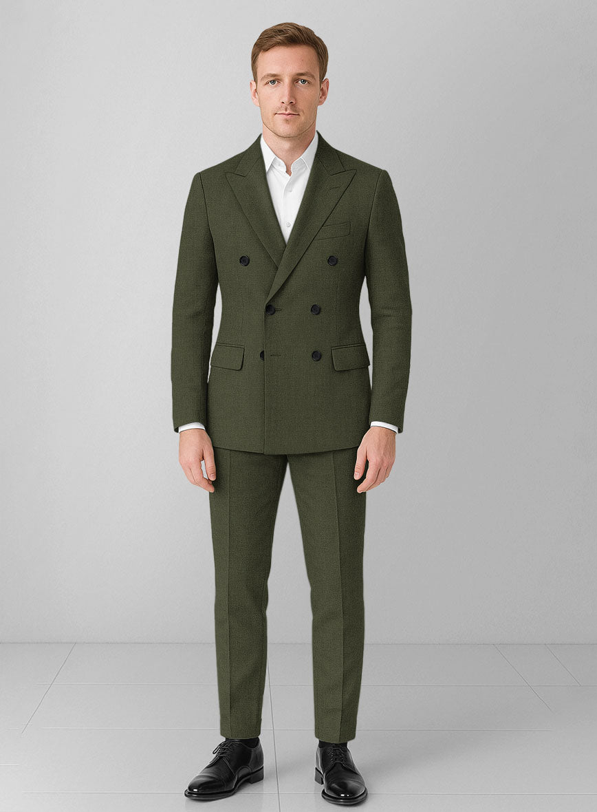 Italian Prato Green Linen Double Breasted Suit - StudioSuits