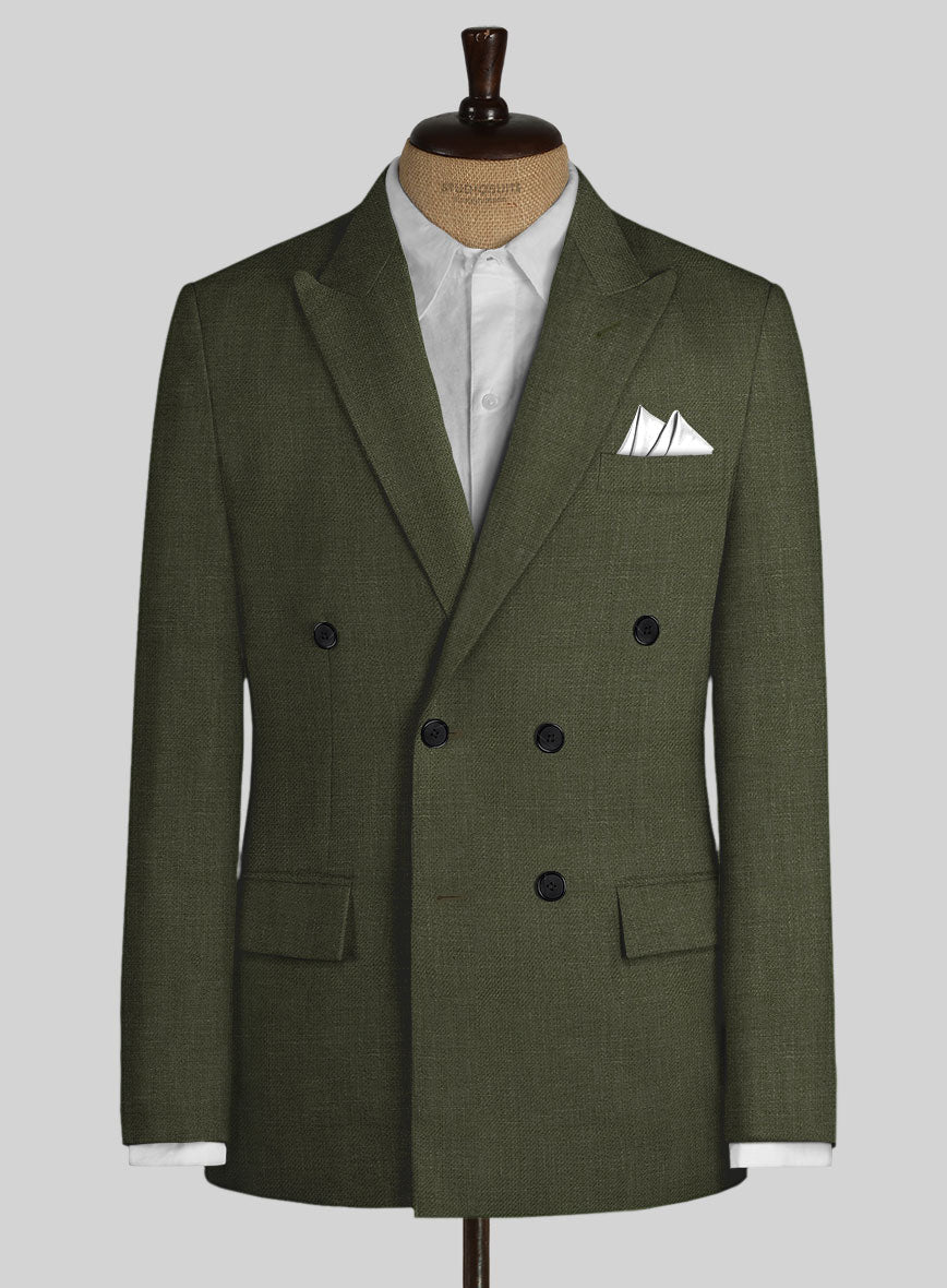 Italian Prato Green Linen Double Breasted Jacket - StudioSuits