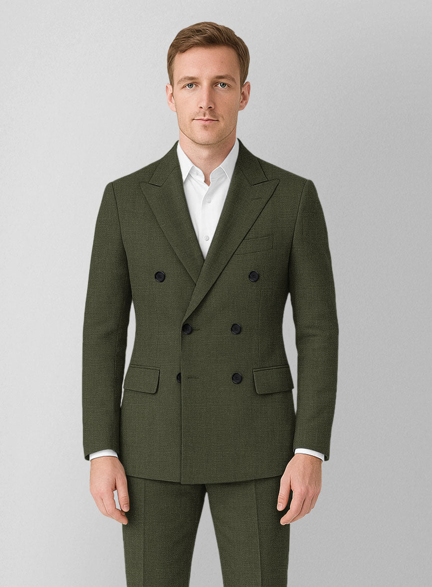 Italian Prato Green Linen Double Breasted Jacket - StudioSuits