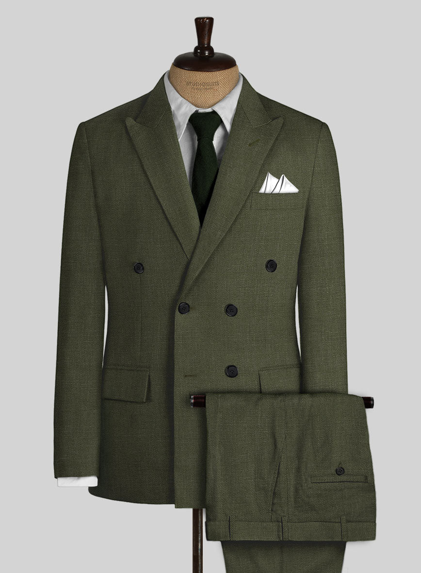 Italian Prato Green Linen Double Breasted Suit - StudioSuits