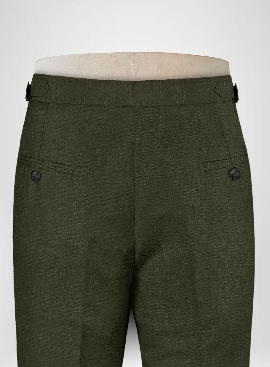 Italian Prato Green Linen Highland Trousers - StudioSuits