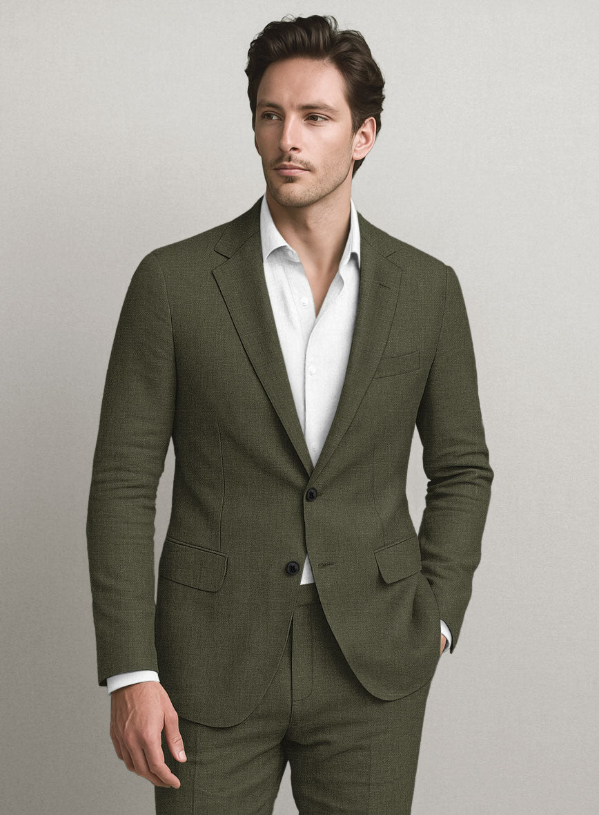 Italian Prato Green Linen Jacket - StudioSuits